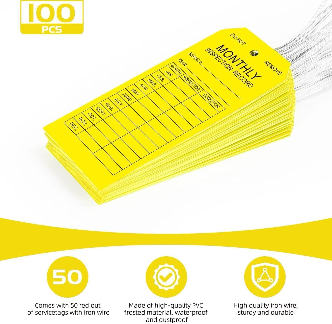 Monthly Inspection Tags (100-Pack), PVC-Plastic Tear & Water Resistant ...