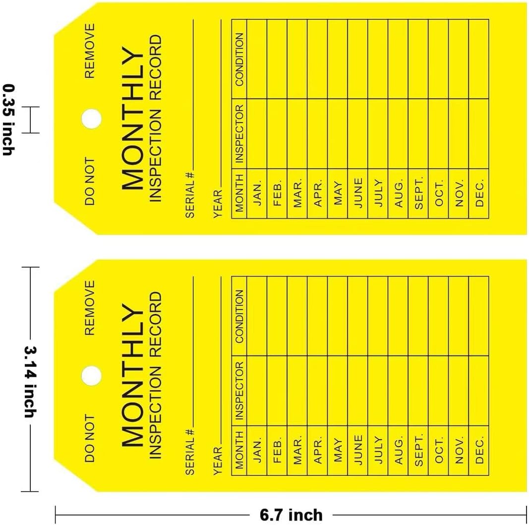 Monthly Inspection Tags (100-Pack), PVC-Plastic Tear & Water Resistant ...
